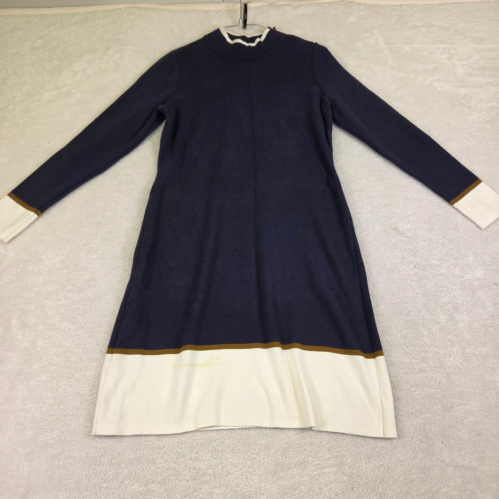 Ann Taylor Petite Navy Blue Colorblock Sweater Dress Gold Buttons MP